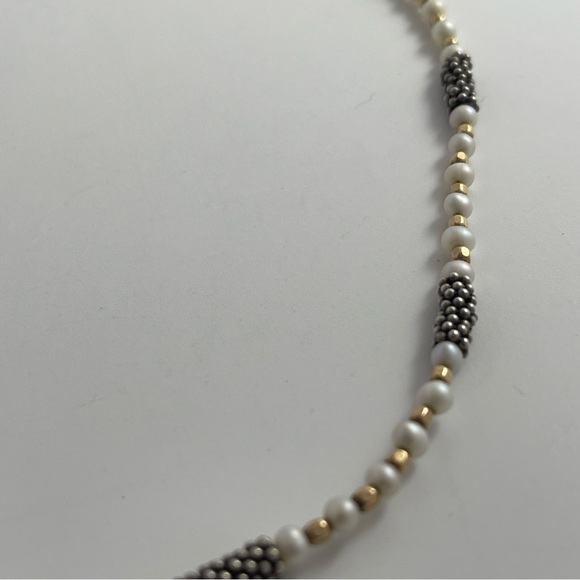 Silver, Gold Tone beads, pearls necklace 16” - Picture 5 of 11